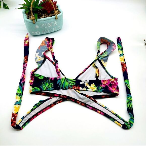 Cleanwater Floral Ruffle Tie Around Bikini Top - Picture 4 of 13